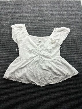 Women’s White Japna Smocked Sweetheart Neckline Blouse Top Short Sleeve Size XL